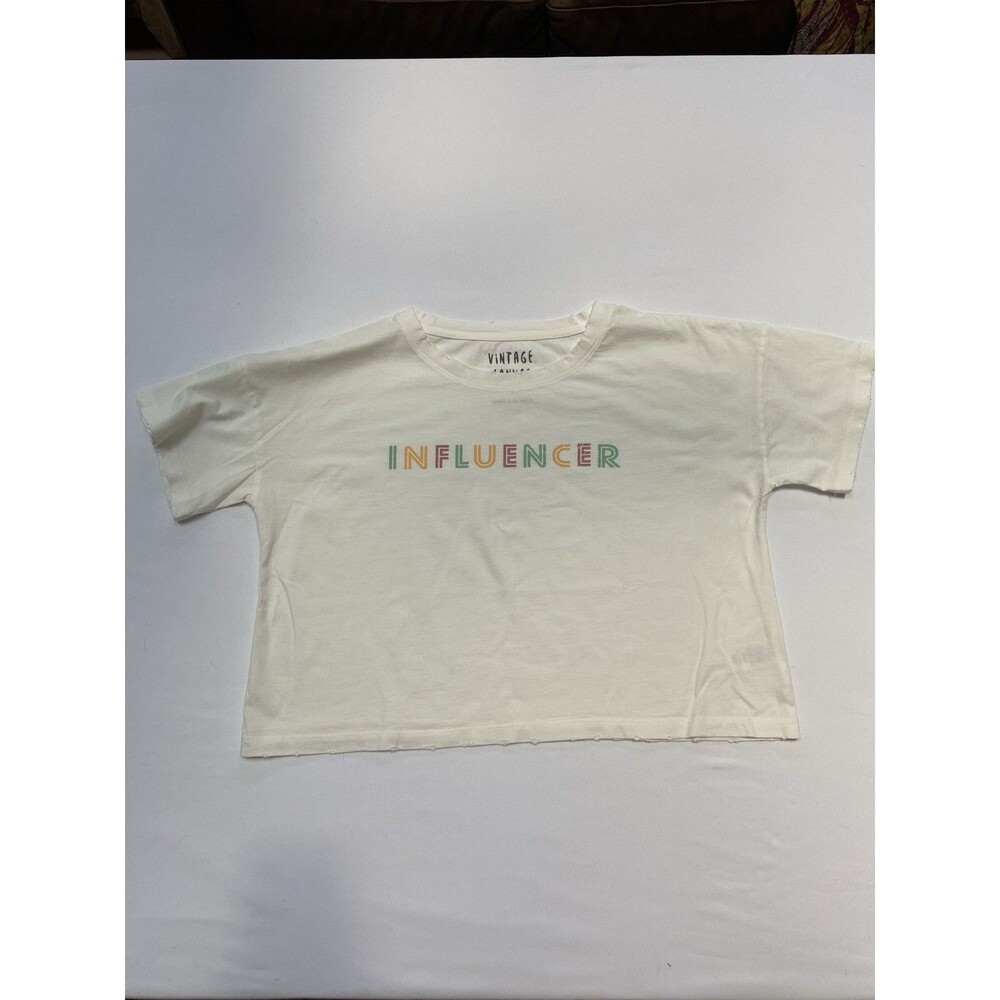 Vintage Canvas Small Influencer Graphic Distressed Crop Top Tee White